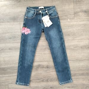 Stefania Pinyagina NWT Floral Embroidered Jeans Denim Pants Girl's Sized 8Y